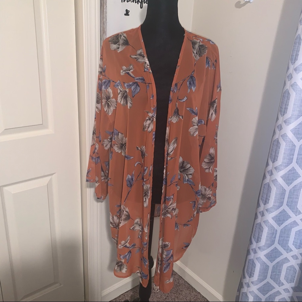 Plus Size floral open-front Kimono with 3/4 Sleeves   Size 2X
